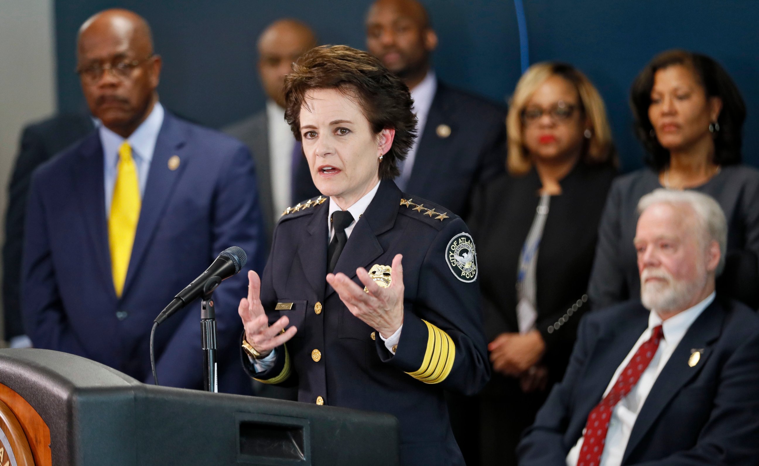 PHOTO: Atlanta Police Chief Erika Shields speaks at a press conference on Thursday, March 21, 2019.