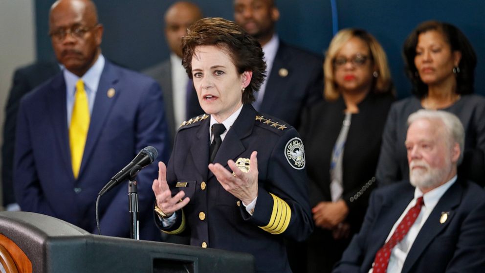 PHOTO: Atlanta Police Chief Erika Shields speaks at a press conference on Thursday, March 21, 2019.
