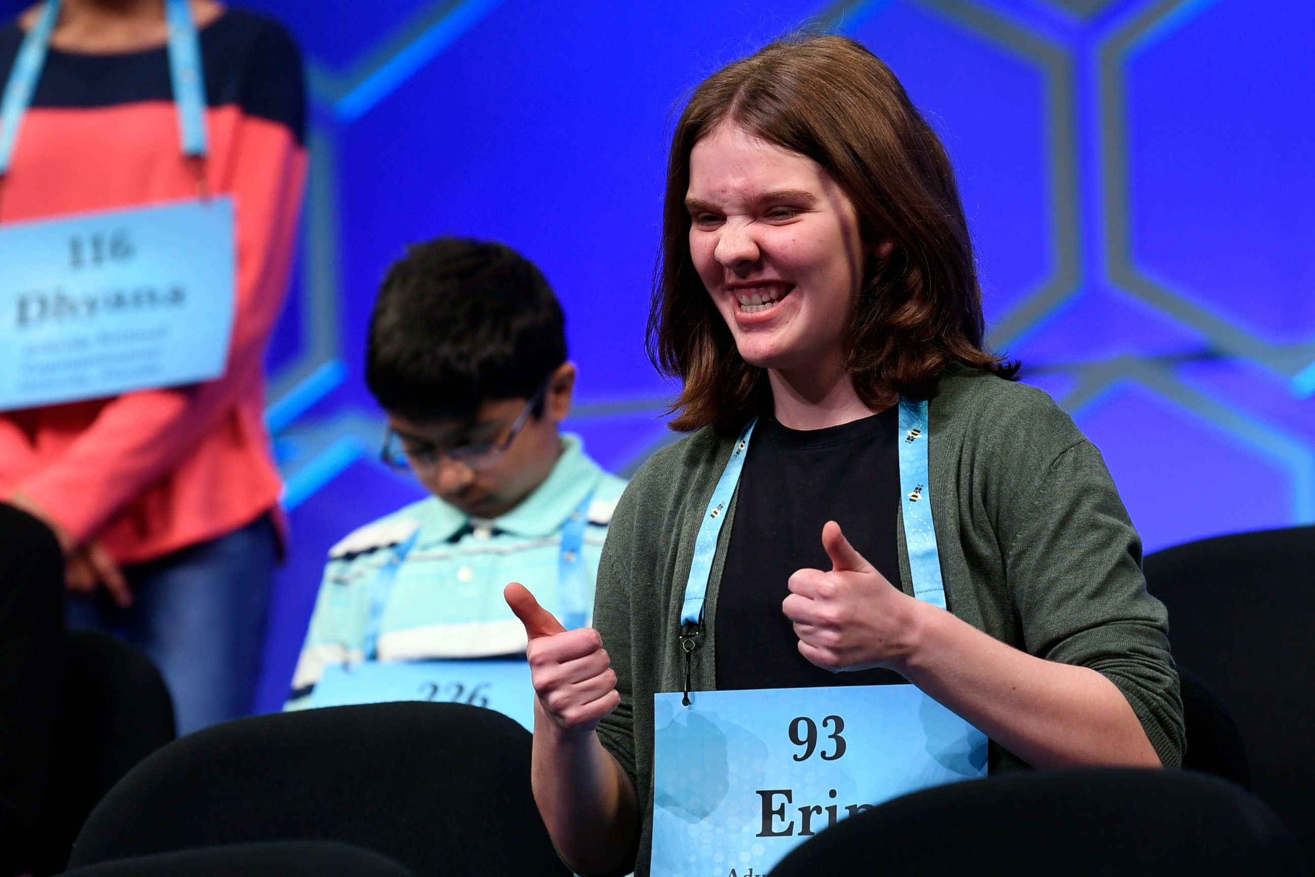 PHOTO: Erin Howard, a 14-year-old from Huntsville, Alabama, spelled "erysipelas" to be the second winner in the 91st annual Scripps National Spelling Bee on Thursday, May 30, 2019.