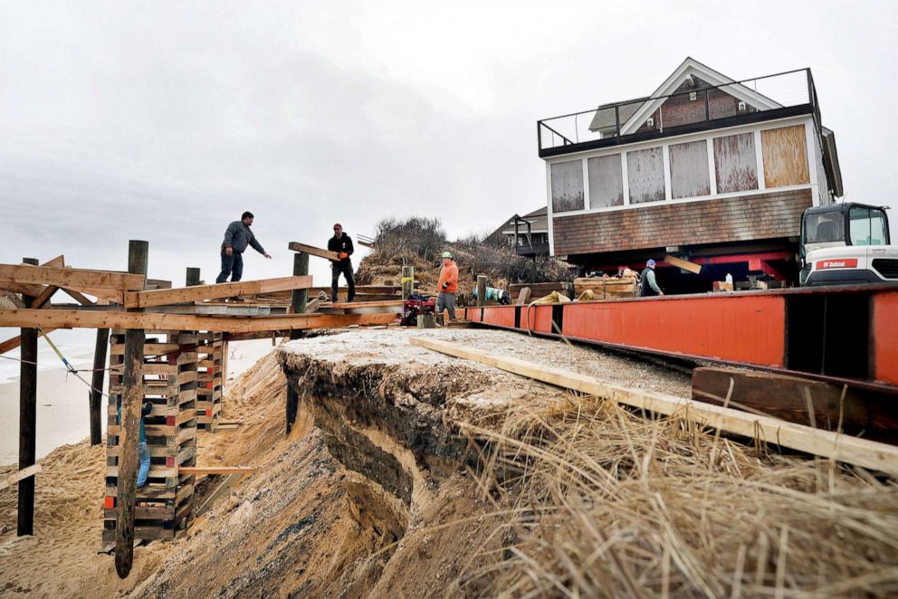 PHOTO: A Ballston Beach home was temporarily moved as it was in danger of collapsing after erosion ate away at the beach and cliffside dunes after the Jan. 30 blizzard in Truro, Mass., on Feb. 3, 2022.