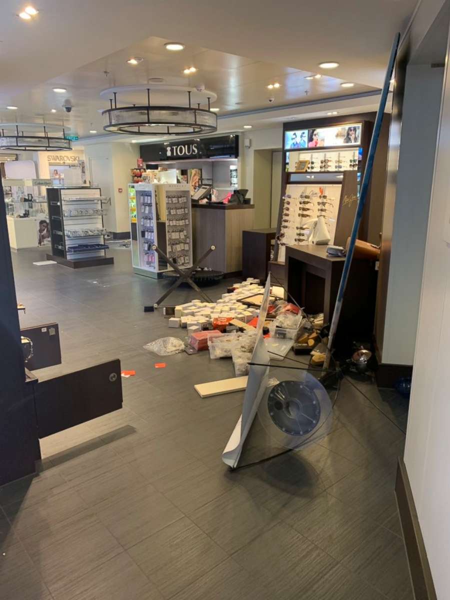 PHOTO: Damage is seen inside the Norwegian Escape cruise ship after it was hit by a wind gust, March 4, 2019.