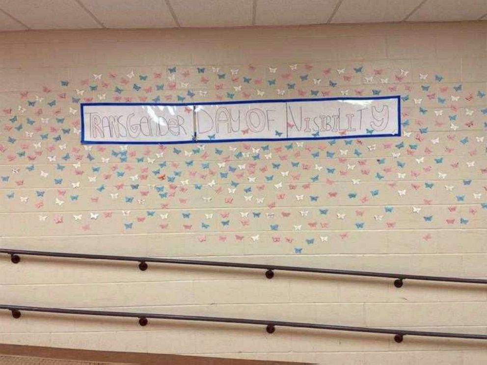 PHOTO: In Esmée Silverman's Massachusetts high school, educators and students decorated for the Transgender Day of Visibility on March 31, 2021.