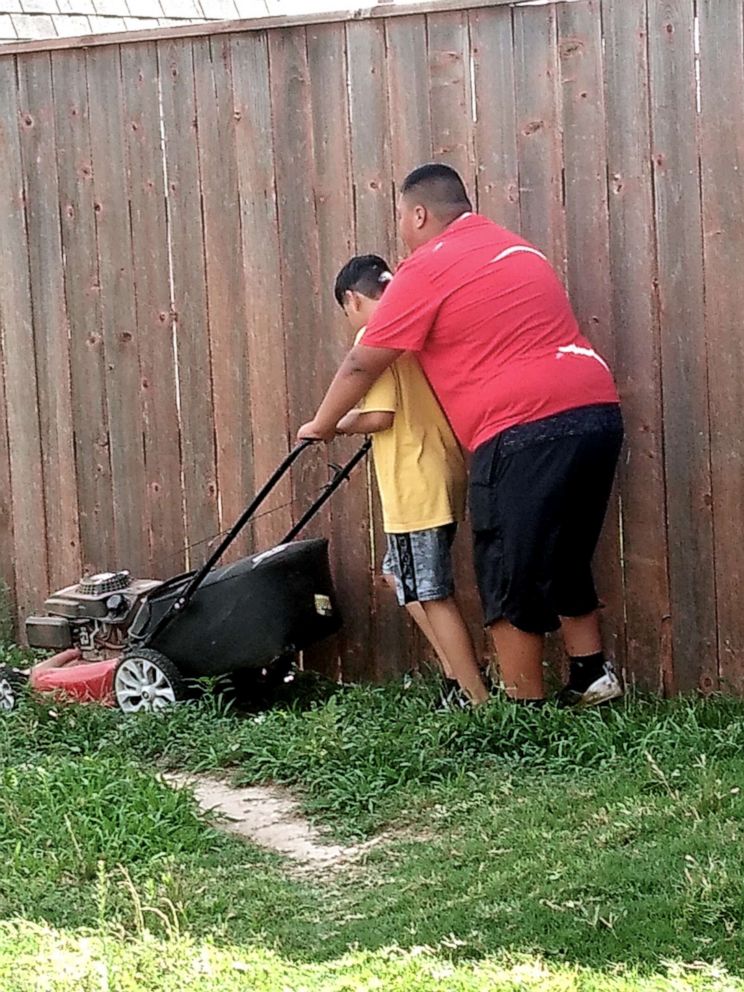 PHOTO: Estevan Aguilar began mowing lawns to help pay for his and his siblings' school supplies.