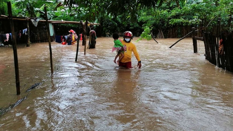 PHOTO: Teams work to rescue people in a flooded area due to Hurricane Eta, in Tela, Honduras, Nov. 2, 2020. 