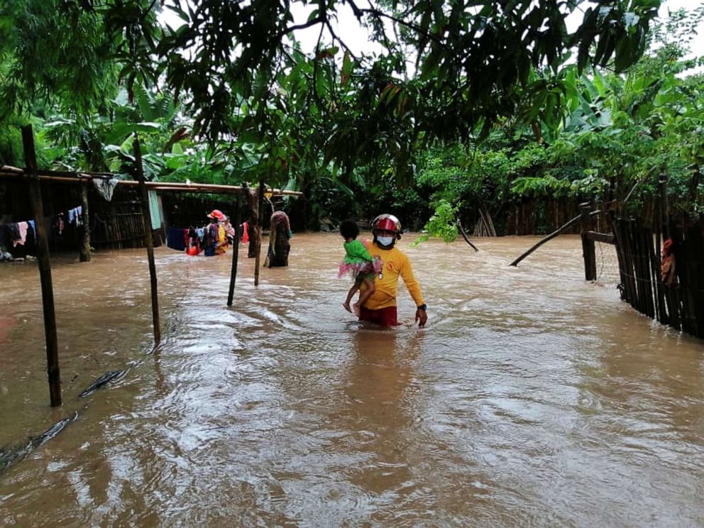 PHOTO: Teams work to rescue people in a flooded area due to Hurricane Eta, in Tela, Honduras, Nov. 2, 2020. 
