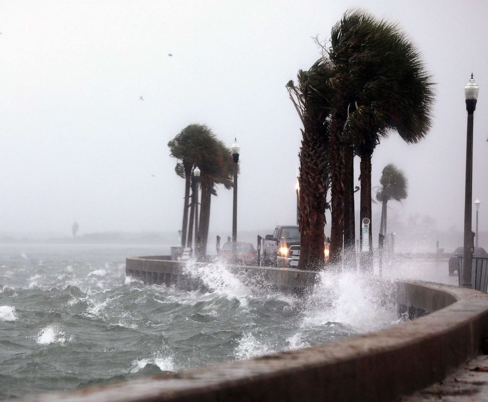 PHOTO: Water splashes against the seawall along Pass A Grille Way in St. Pete Beach, Fla., Nov 11, 2020.