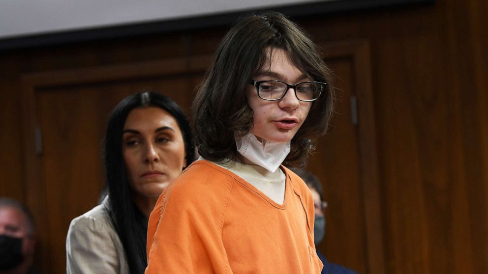 PHOTO: Ethan Crumbley answers yes to charges against him from assistant prosecutor during his pre-trial hearing at Oakland County Courthouse, Oct. 24, 2022.