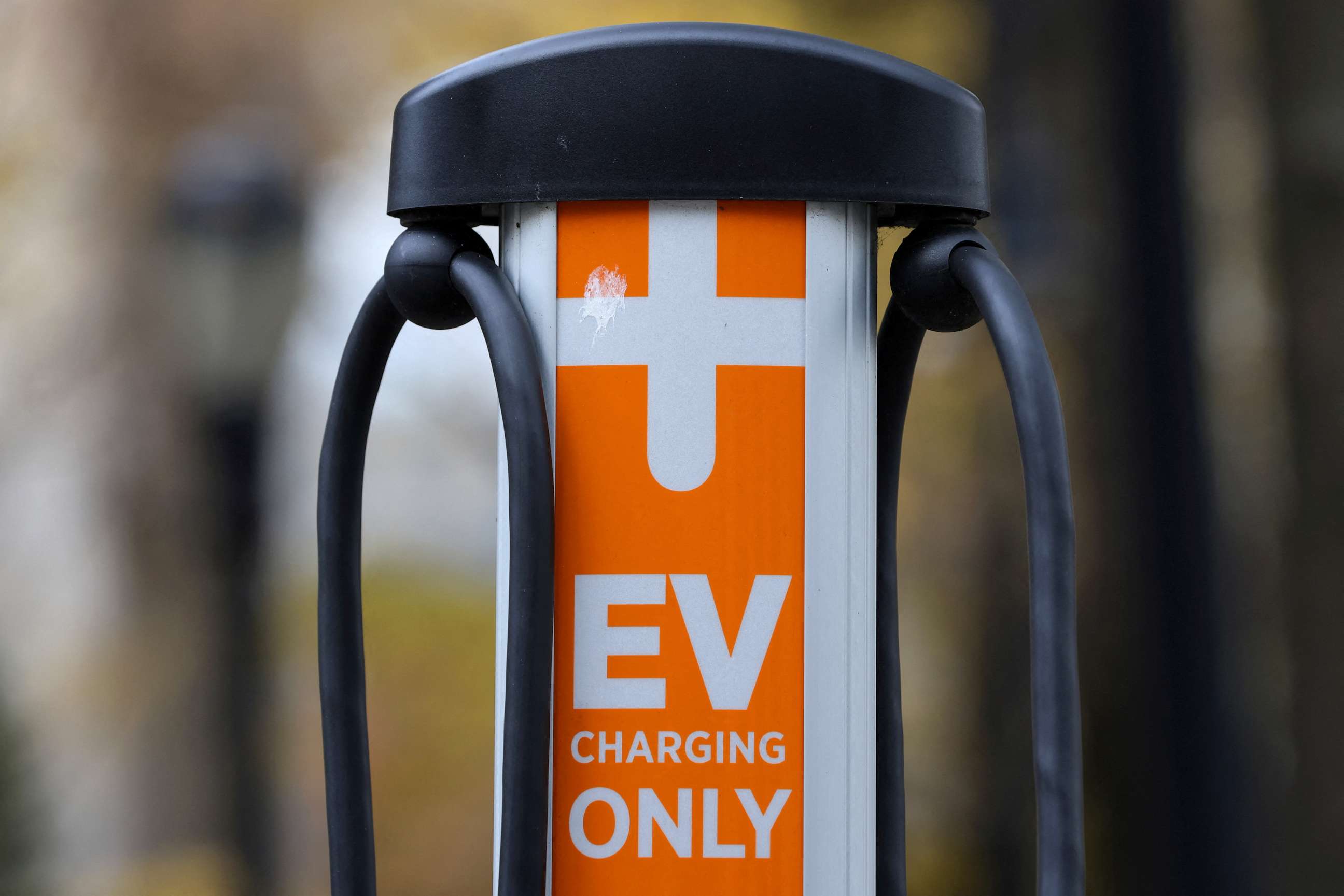 FILE PHOTO: An electric vehicle charge station by ChargePoint, Inc., is seen outside New York City Hall in Manhattan, New York, U.S., December 8, 2021.