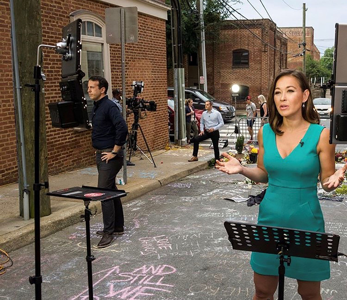 PHOTO: ABC's Eva Pilgrim reporting from Charlottesville, Va, during Unite the Right rally and protests in 2017.