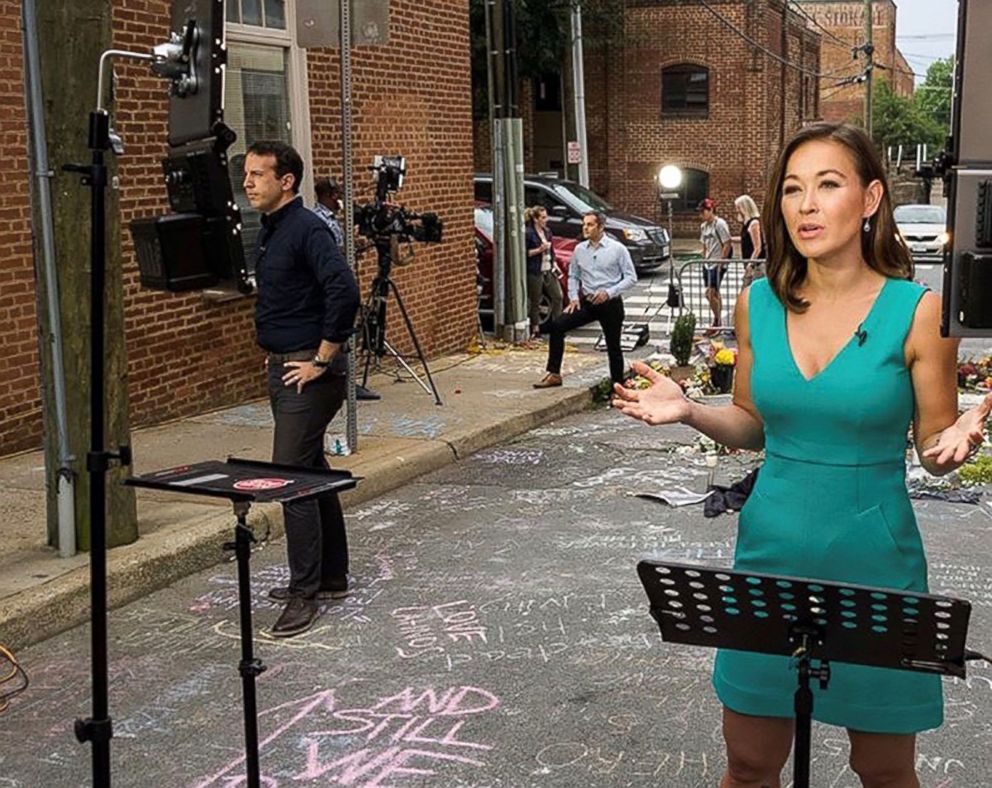 PHOTO: ABCs Eva Pilgrim reporting from Charlottesville, Va, during Unite the Right rally and protests in 2017.