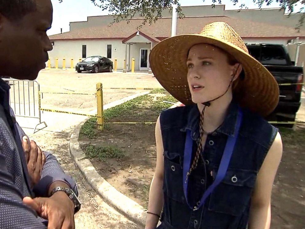 PHOTO: Actress Evan Rachel Woods talks to ABC News about the migrant crisis in Texas on June 24, 2018.