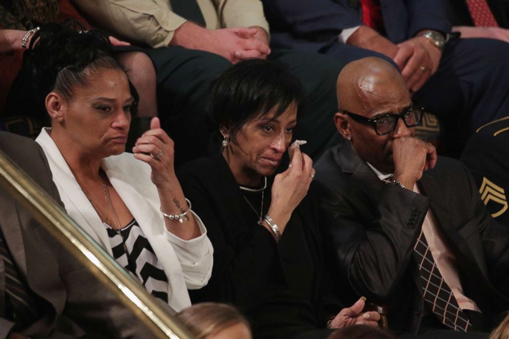 PHOTO: Elizabeth Alvarado, Evelyn Rodriguez, and Freddy Cuevas, parents of children who were murdered by MS-13, watch as President Donald Trump delivers the State of the Union address, Jan. 30, 2018, in Washington, DC.