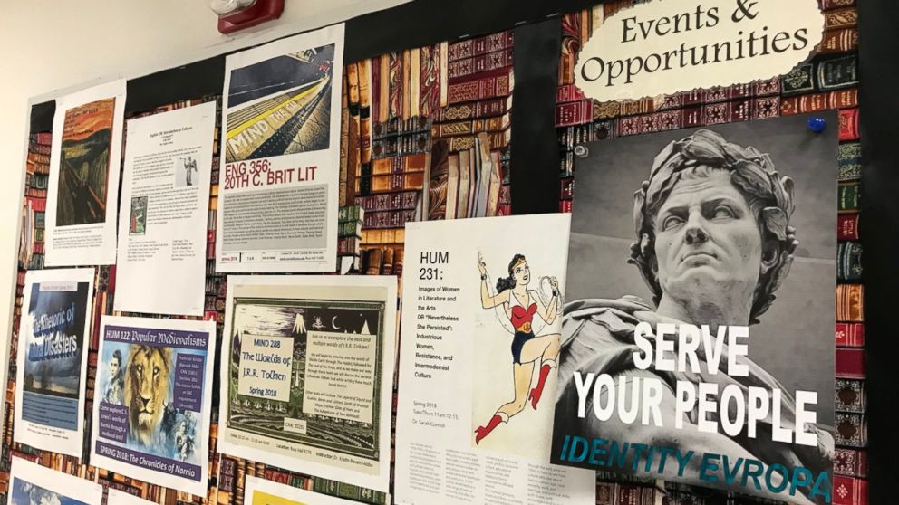 PHOTO: An "IDENTITY EVROPA" flier is pictured on a posting board at the University of Northern Colorado.