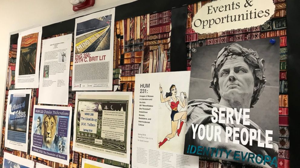 An "IDENTITY EVROPA" flier is pictured on a posting board at the University of Northern Colorado.