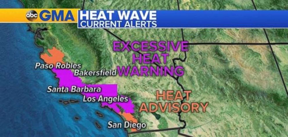 Excessive heat warnings and heat advisories are in place from San Diego north to Paso Robles, California.