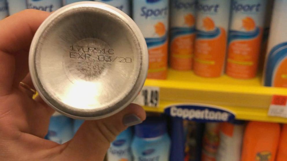 PHOTO: The expiration date on a bottle of sunscreen is photographed here.