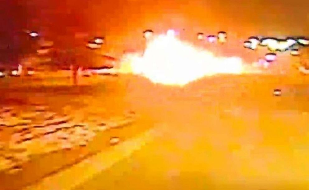 PHOTO: A suspected drunk driver plowed into the back of a Dodge truck and exploded in a massive fireball on Denton Highway in Haltom City, Texas, on Wednesday, Jan. 16, 2019.