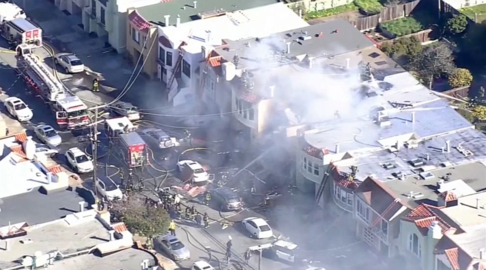 PHOTO: First responders on the scene of a residential explosion in San Francisco, Feb. 9, 2023.