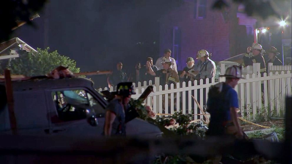 PHOTO: A house exploded on North Washington Street in Pottstown, Penn., on the evening of May 26, 2022.