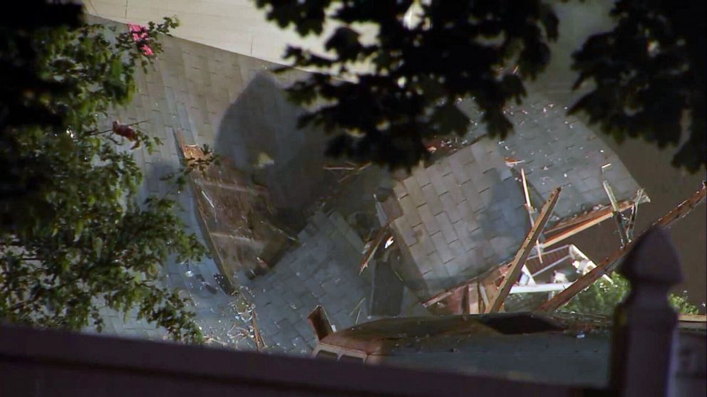 PHOTO: A house exploded on North Washington Street in Pottstown, Penn., on the evening of May 26, 2022.