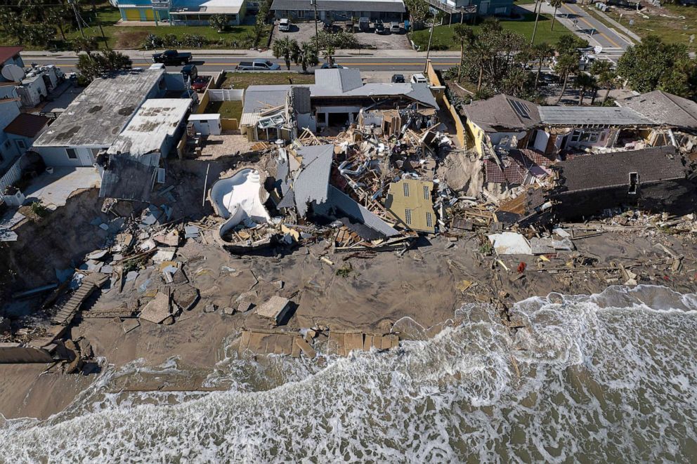 PHOTO: FILE - An aerial view of destroyed beachfront homes in the aftermath of Hurricane Nicole at Daytona Beach, Fla. Nov. 11, 2022.