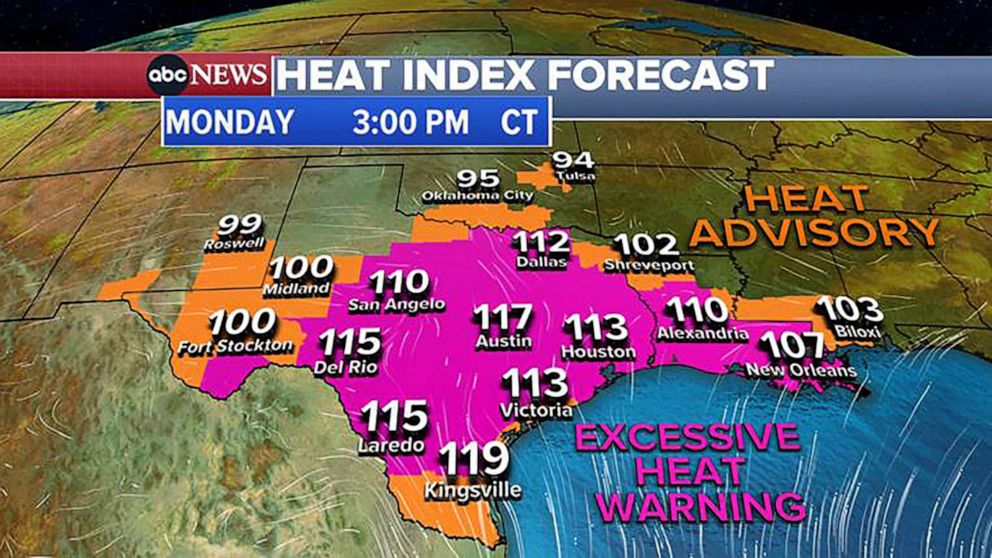 PHOTO: The heat index forecast for Monday.