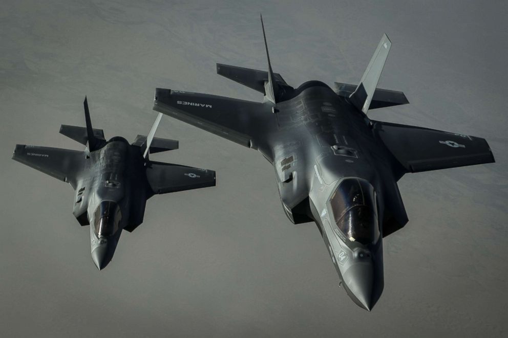 PHOTO: Two US Marine Corps F-35B Lightning IIs assigned to Marine Fighter Attack Squadron 211, the 13th Marine Expeditionary Unit, is leading a combat mission to Afghanistan on September 27, 2018.