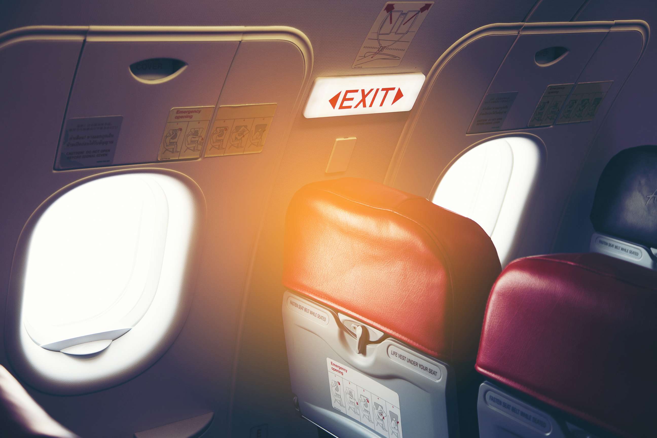 PHOTO: Seats in the emergency exit row of a airplane are seen in an undated stock photo.