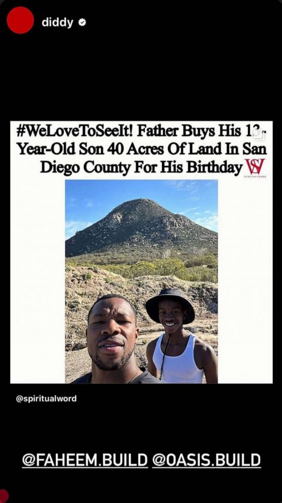 PHOTO: World-renowned record executive Sean "Diddy" Combs re-posted Faheem Muhammad's post about his gift to his son.