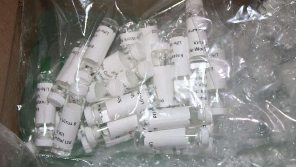 PHOTO: Customs and Border Protection officers intercepted counterfeit COVID-19 testing kits at Los Angeles International Airport on March 12, 2020.