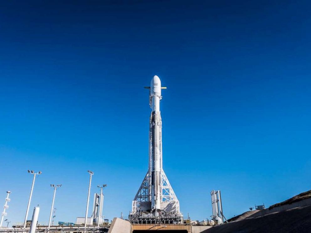 PHOTO: The Falcon 9 rocket sits on the launch pad prior to launch, Feb. 21, 2018, Vandenberg Air Force Base in California.
