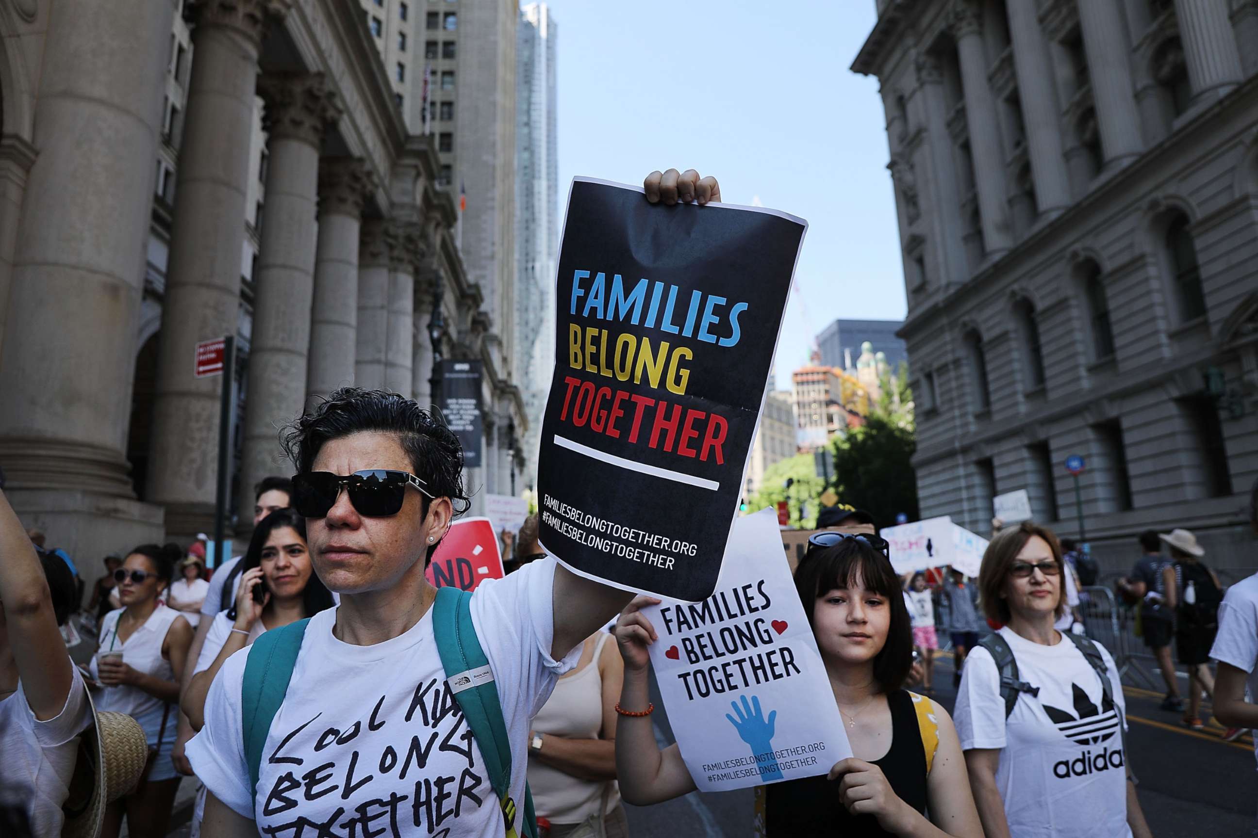 PHOTO: Thousands of people march in support of families separated at the U.S.-Mexico border on June 30, 2018 in New York.