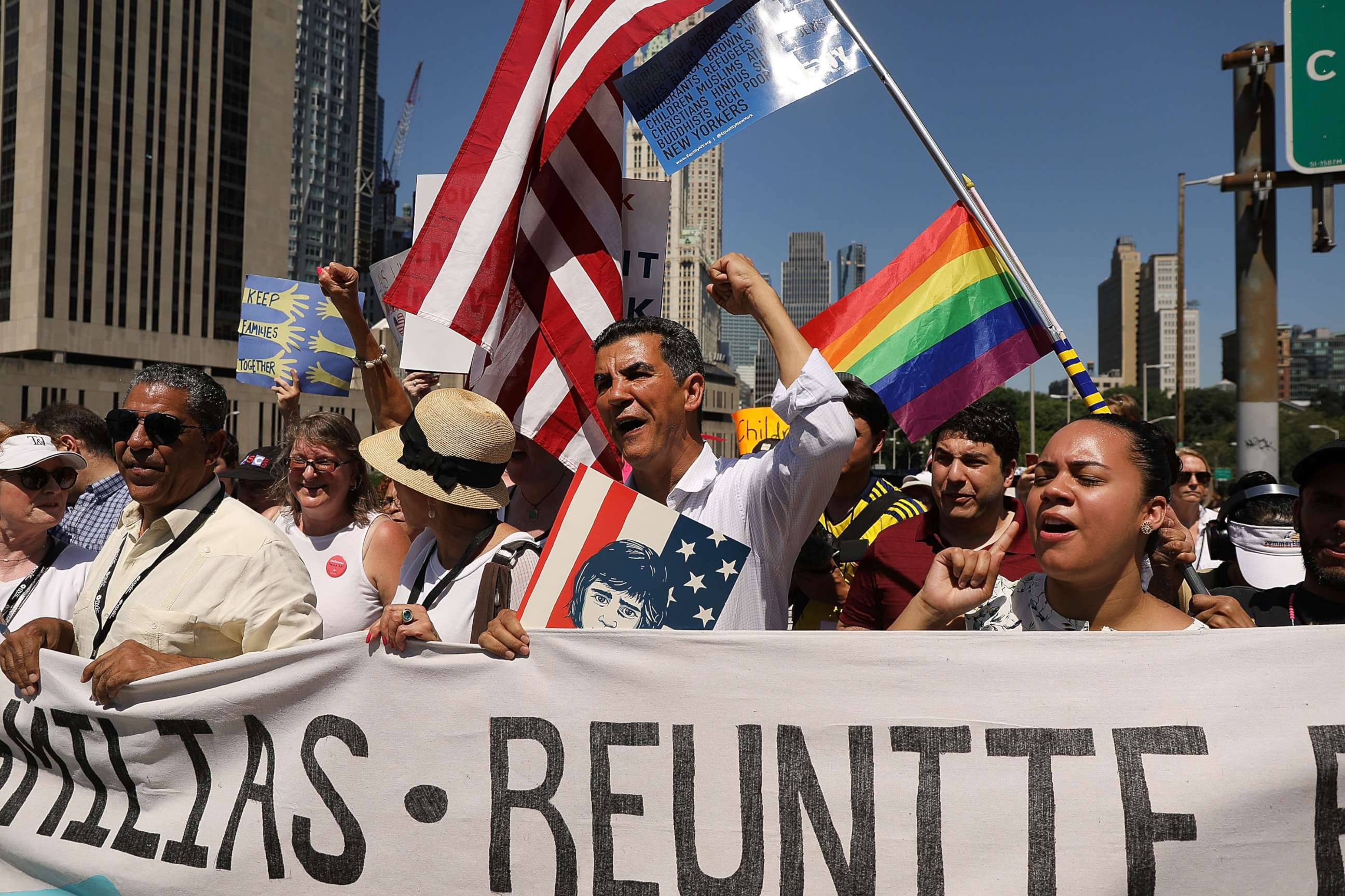 PHOTO: Thousands of people march in support of families separated at the U.S.-Mexico border on June 30, 2018 in New York.