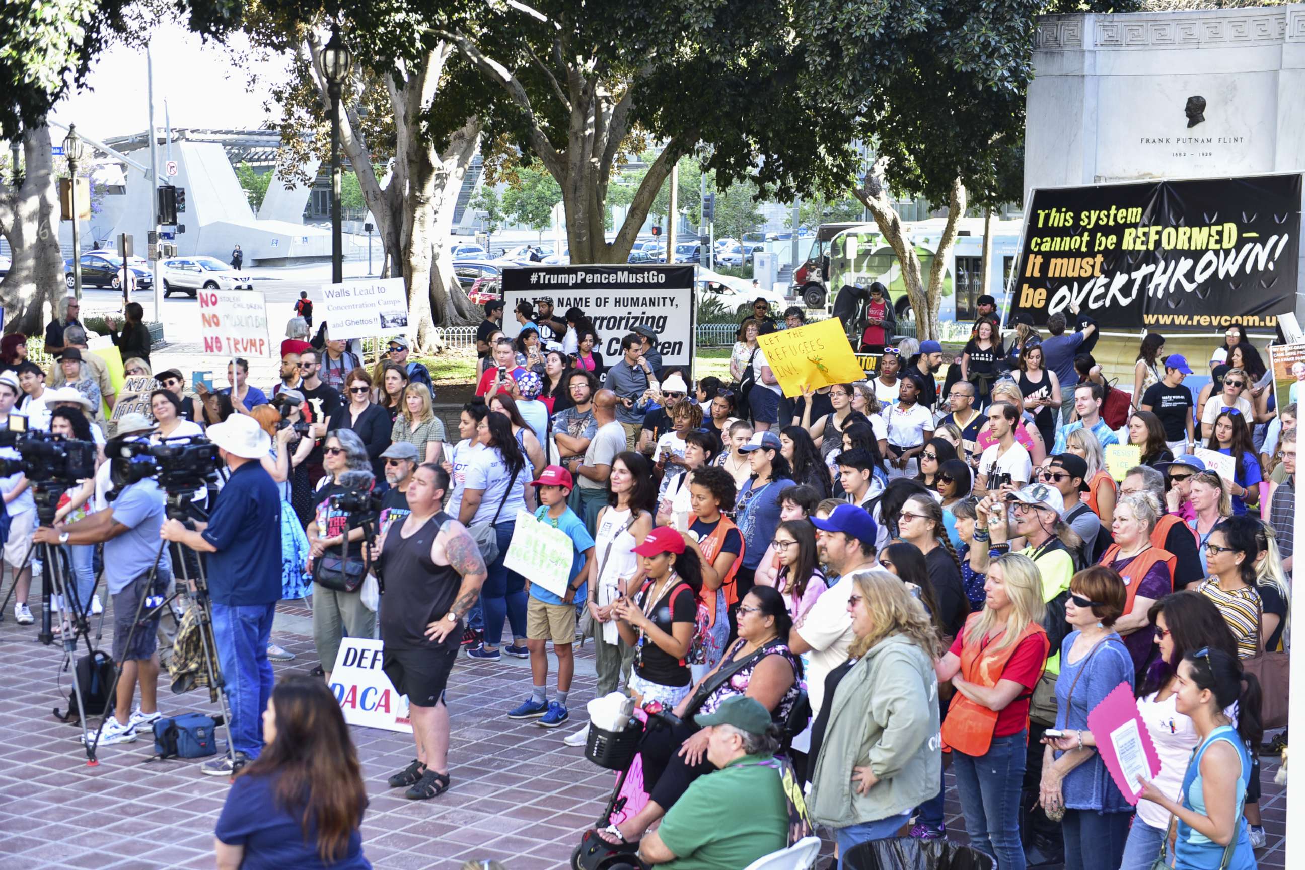 PHOTO:A crowd is pictured at The Women's March LA Rally for Families Belong Together - A Day of Action at Los Angeles City Hall on June 28, 2018, in Los Angeles.