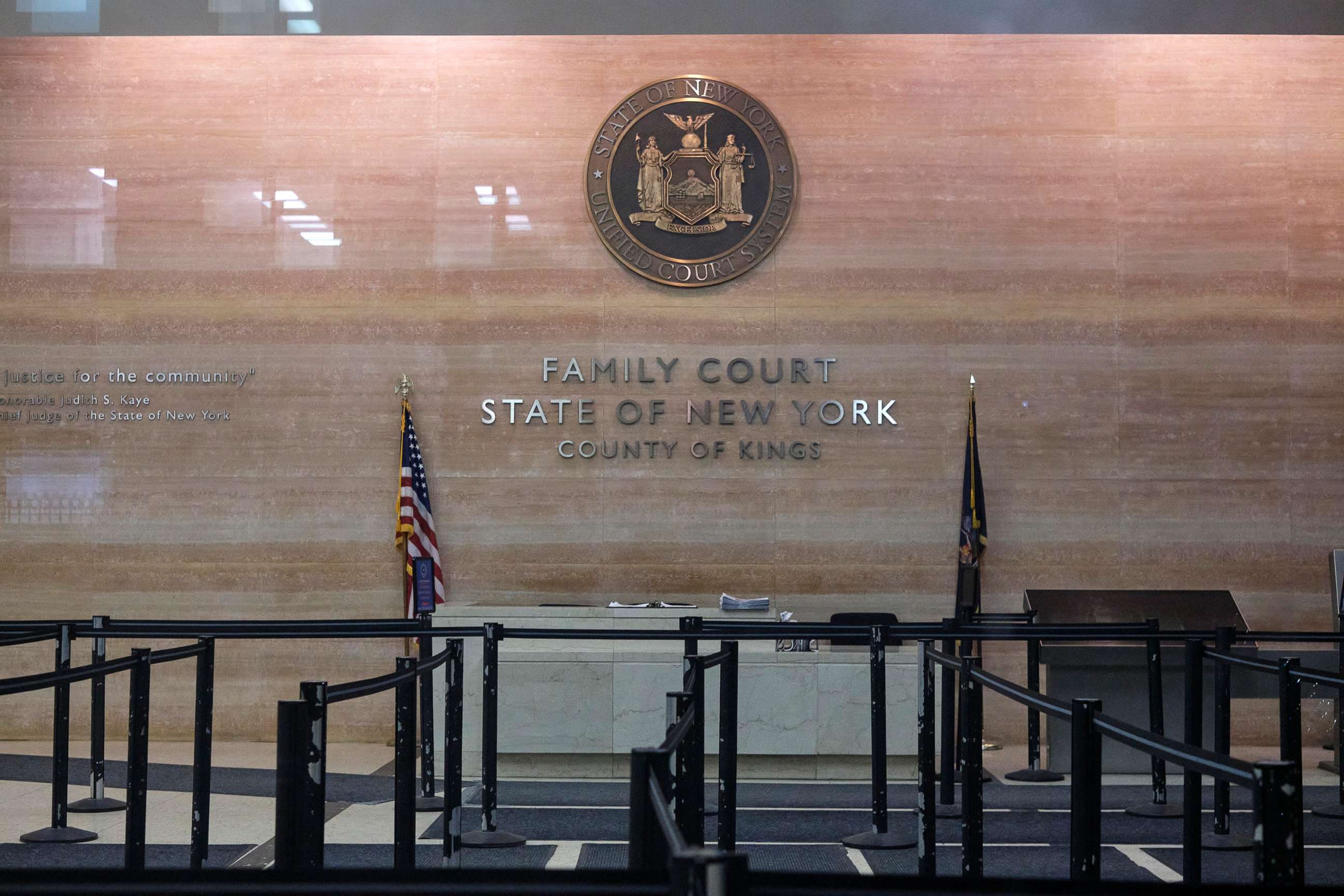 PHOTO: The entrance to Family Court in Brooklyn, usually crowded, is empty, March 16, 2020, in New York.