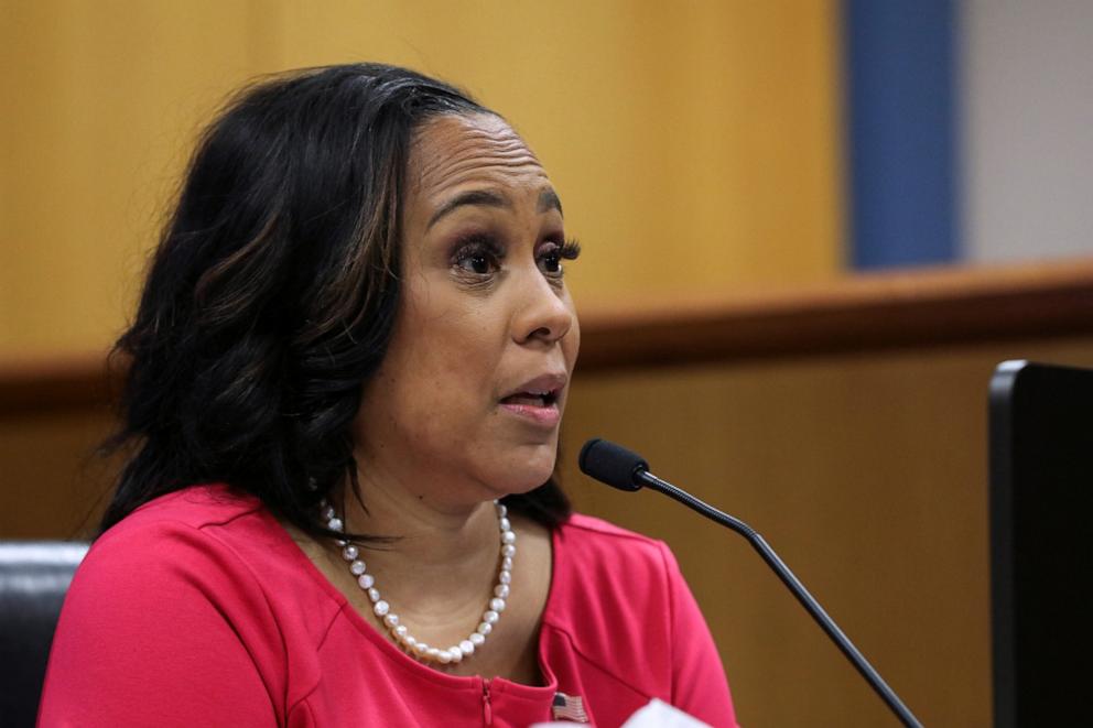 PHOTO: Attorney Fani Willis speaks during a hearing in the case of State of Georgia v. Donald John Trump at the Fulton County Courthouse in Atlanta, Georgia, February 15, 2024.
