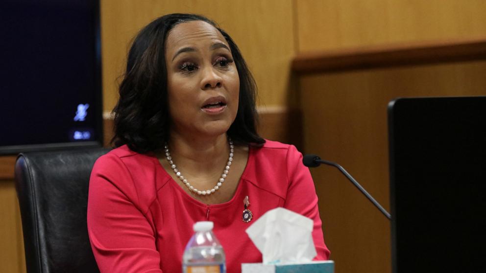 PHOTO: Attorney Fani Willis speaks from a witness stand during a hearing in the case of State of Georgia v. Donald John Trump at the Fulton County Courthouse in Atlanta, Feb. 15, 2024. 