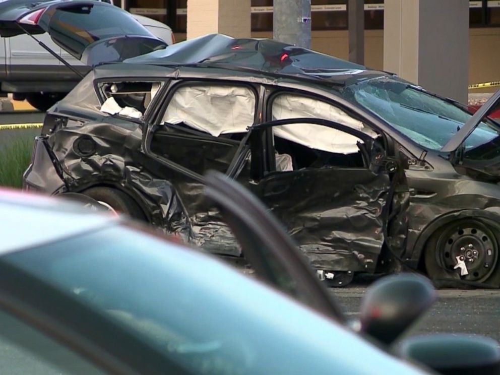 PHOTO: A wrecked car is surrounded by scene tape after a police-involved crash in Albuquerque, N.M. in 2017.