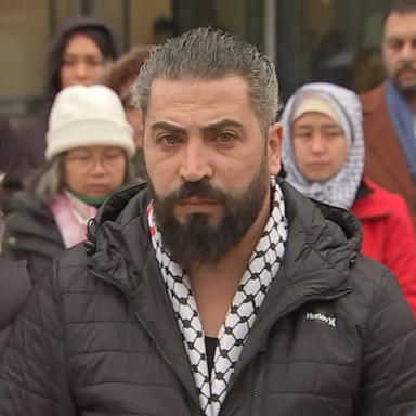 Odai Al-Fayoume spoke at a vigil before a pretrial hearing for Joseph Czuba, the 71-year-old Air Force veteran accused of stabbing his 6-year-old son, Wadee Al-Fayoume.