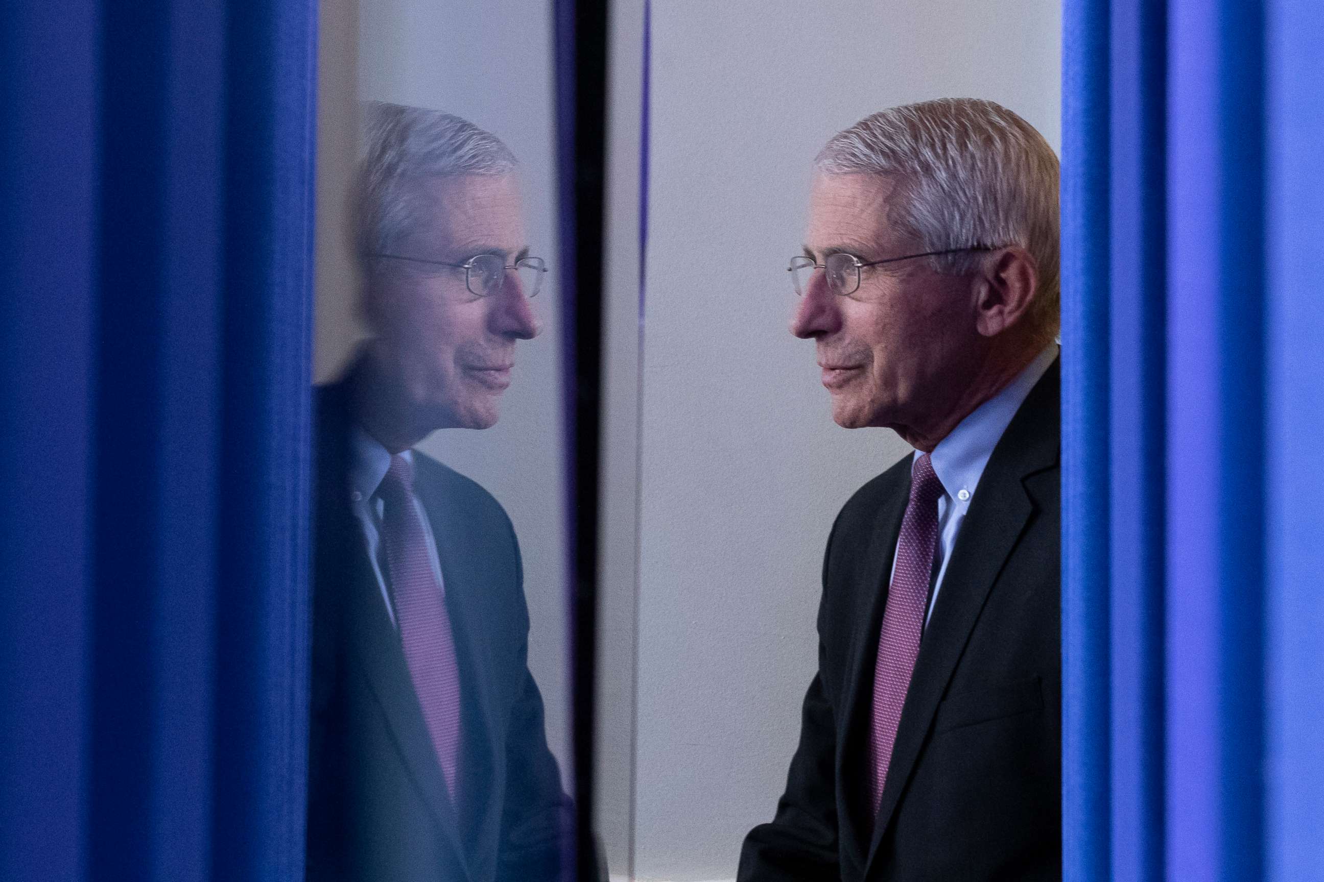 PHOTO: Dr. Anthony Fauci, director of the National Institute of Allergy and Infectious Diseases, arrives to speak about the coronavirus in the James Brady Press Briefing Room of the White House, Wednesday, April 22, 2020, in Washington.