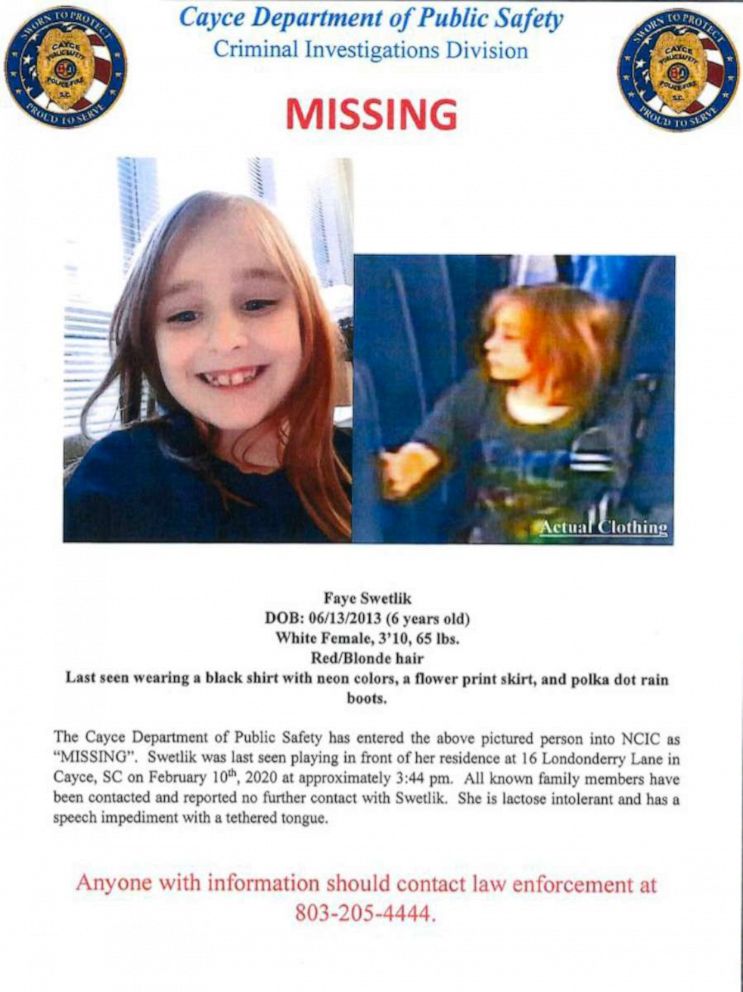 PHOTO: Poster for missing 6-yr-old, Faye Swetlik.