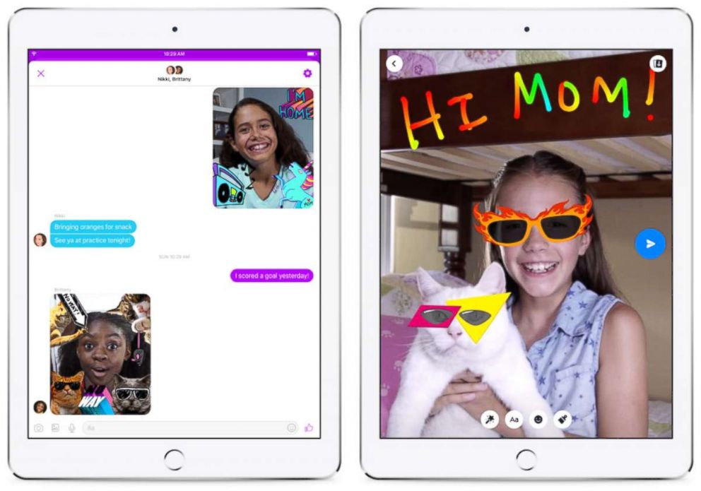 PHOTO: Facebook's Messenger Kids app includes photo, video and text messaging and added features like emojis, masks and sound effects.