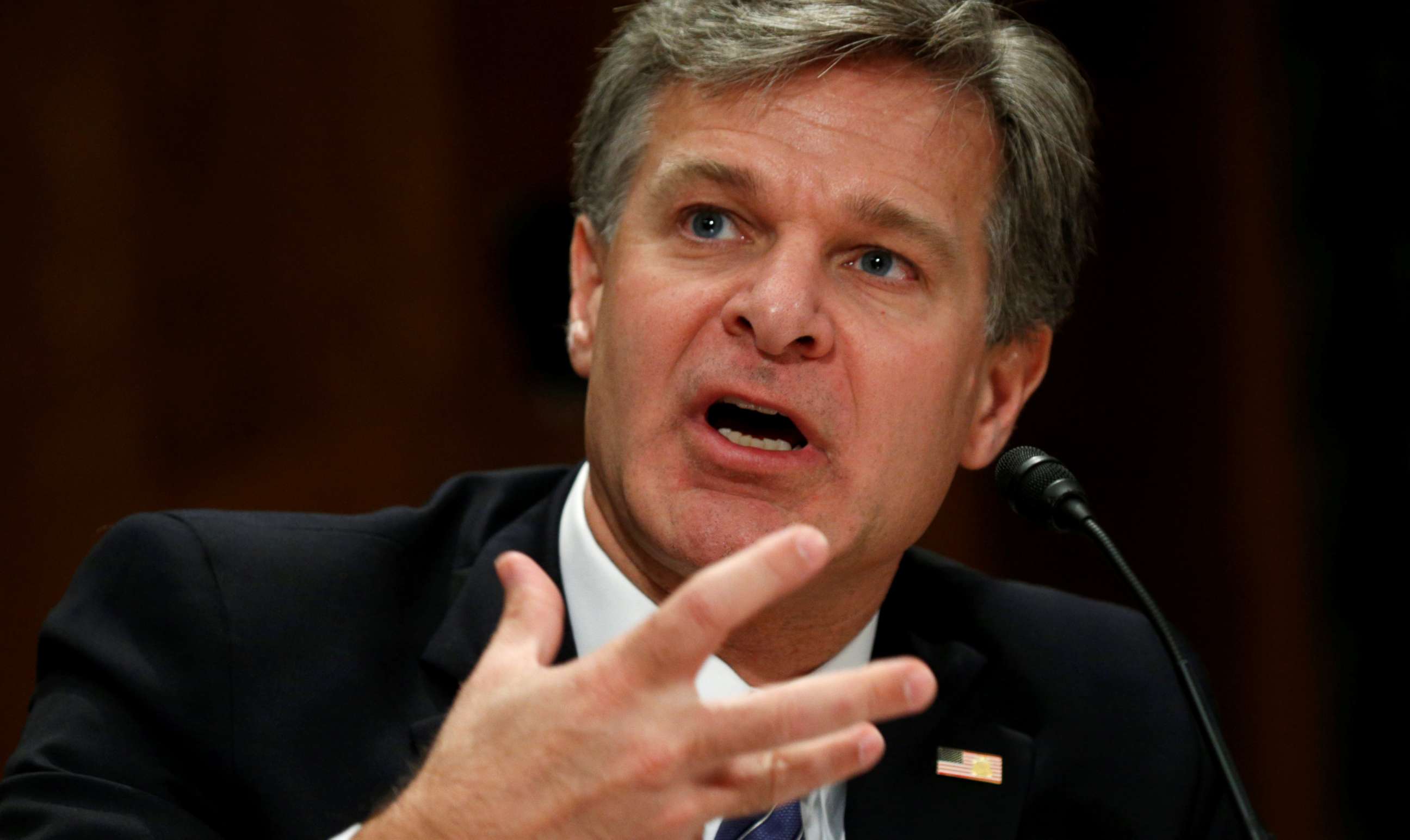 PHOTO: FBI Director Christopher Wray testifies before a Senate Homeland Security and Governmental Affairs hearing on "Threats to the homeland" on Capitol Hill in Washington, Sept. 27, 2017. 