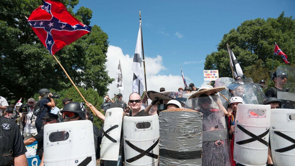 PHOTO: Neo-Nazis, white supremacists and other alt-right factions scuffled with counter-demonstrators near Emancipation Park in downtown Charlottesville, Virginia, Aug. 8, 2017. 