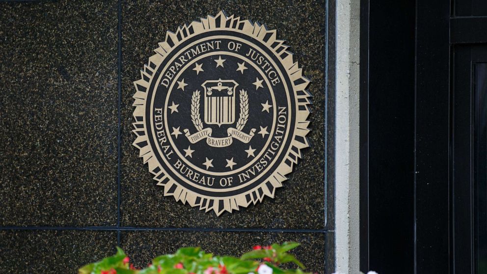 PHOTO: The seal of the FBI is seen on a wall at the FBI Headquarters in Washington, D.C. on Aug. 14, 2022.