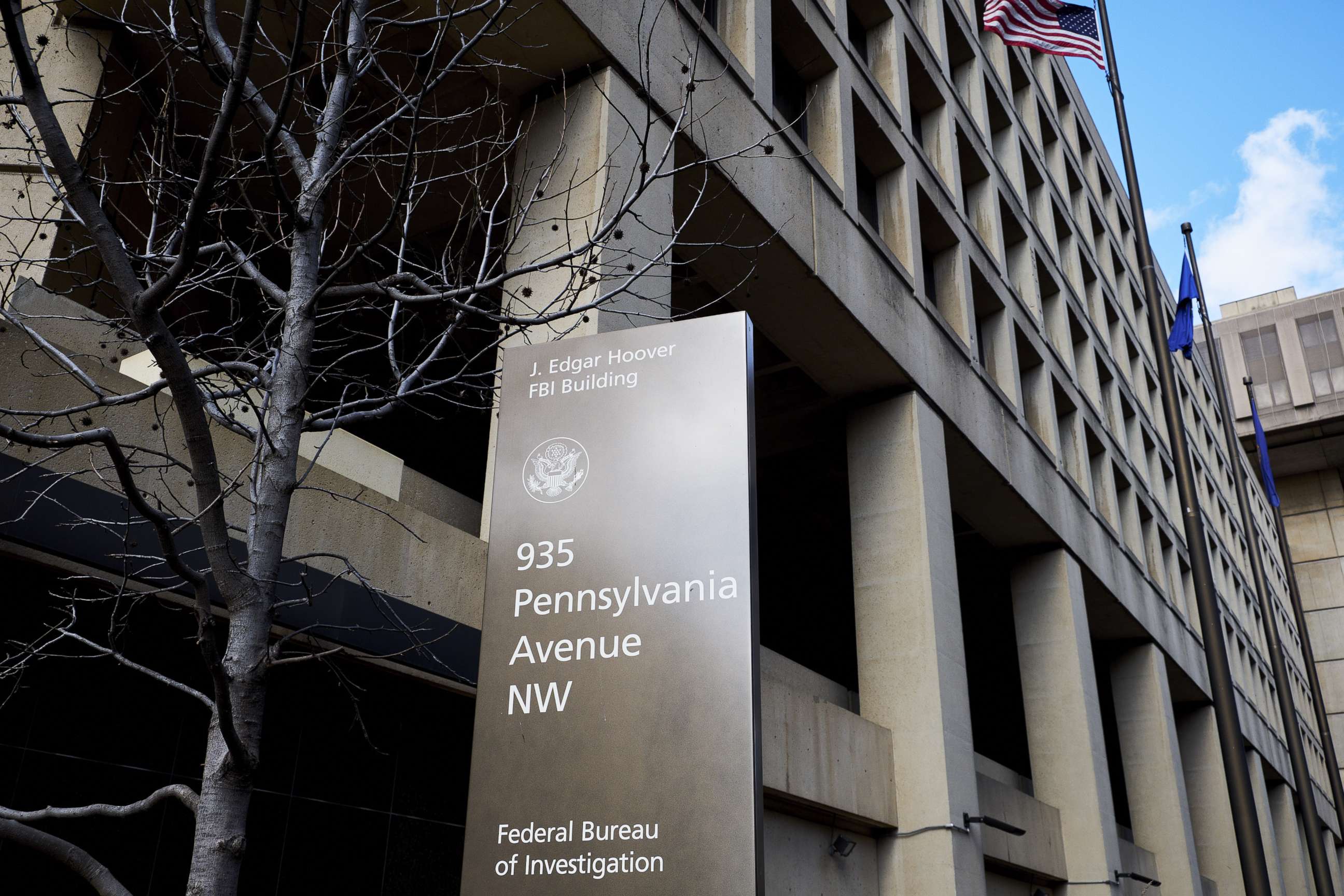 PHOTO: A sign stands outside the Federal Bureau of Investigation (FBI) headquarters in Washington, D.C., Feb. 2, 2018. 