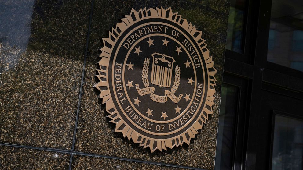 PHOTO: In this April 22, 2022 file photo, the Federal Bureau of Investigation seal is shown at the J. Edgar Hoover building in Washington, D.C.