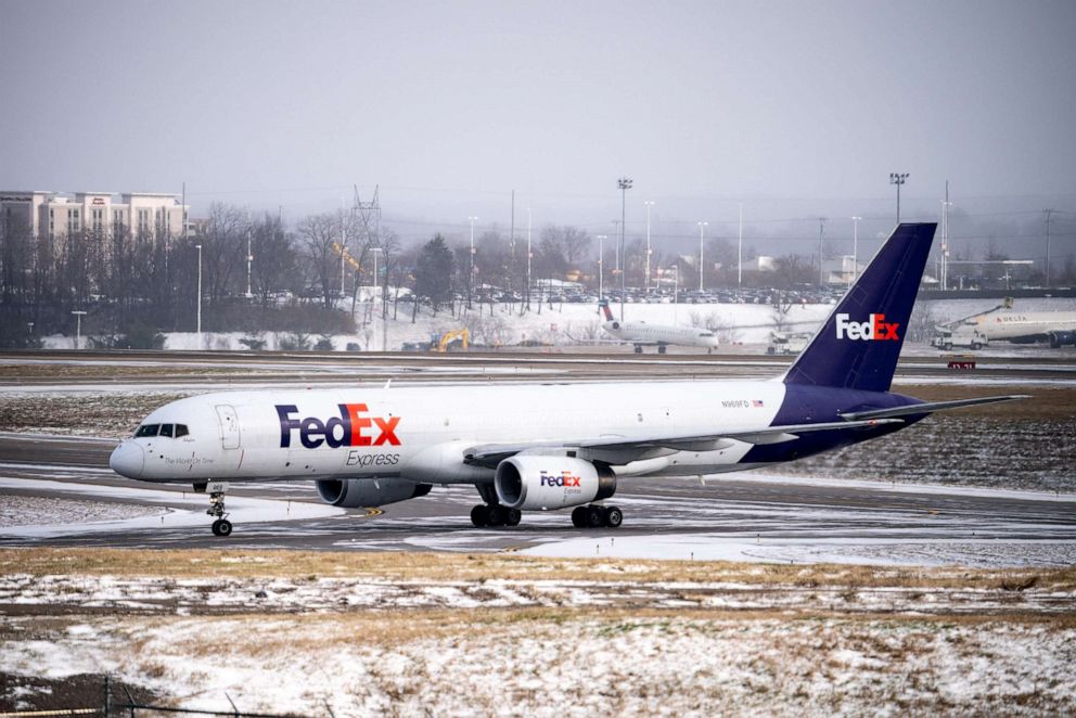 PHOTO: A FedEx flight taxis at Nashville International Airport in Nashville, Tenn., on Dec. 23, 2022.