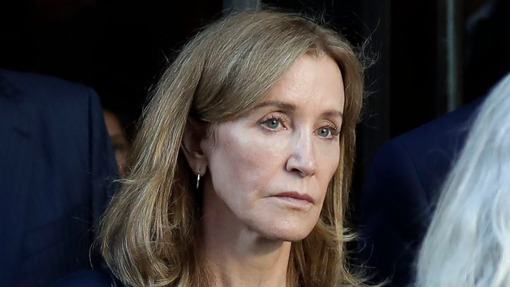 PHOTO: This Sept. 13, 2019, file photo shows actress Felicity Huffman leaving federal court after her sentencing in a nationwide college admissions bribery scandal in Boston.
