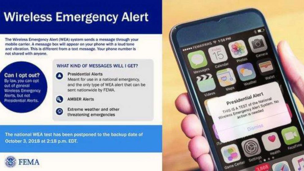 PHOTO: A photo from the Federal Emergency Management Agency shows what the alert will look like for a nationwide test scheduled for October 3, 2018. 